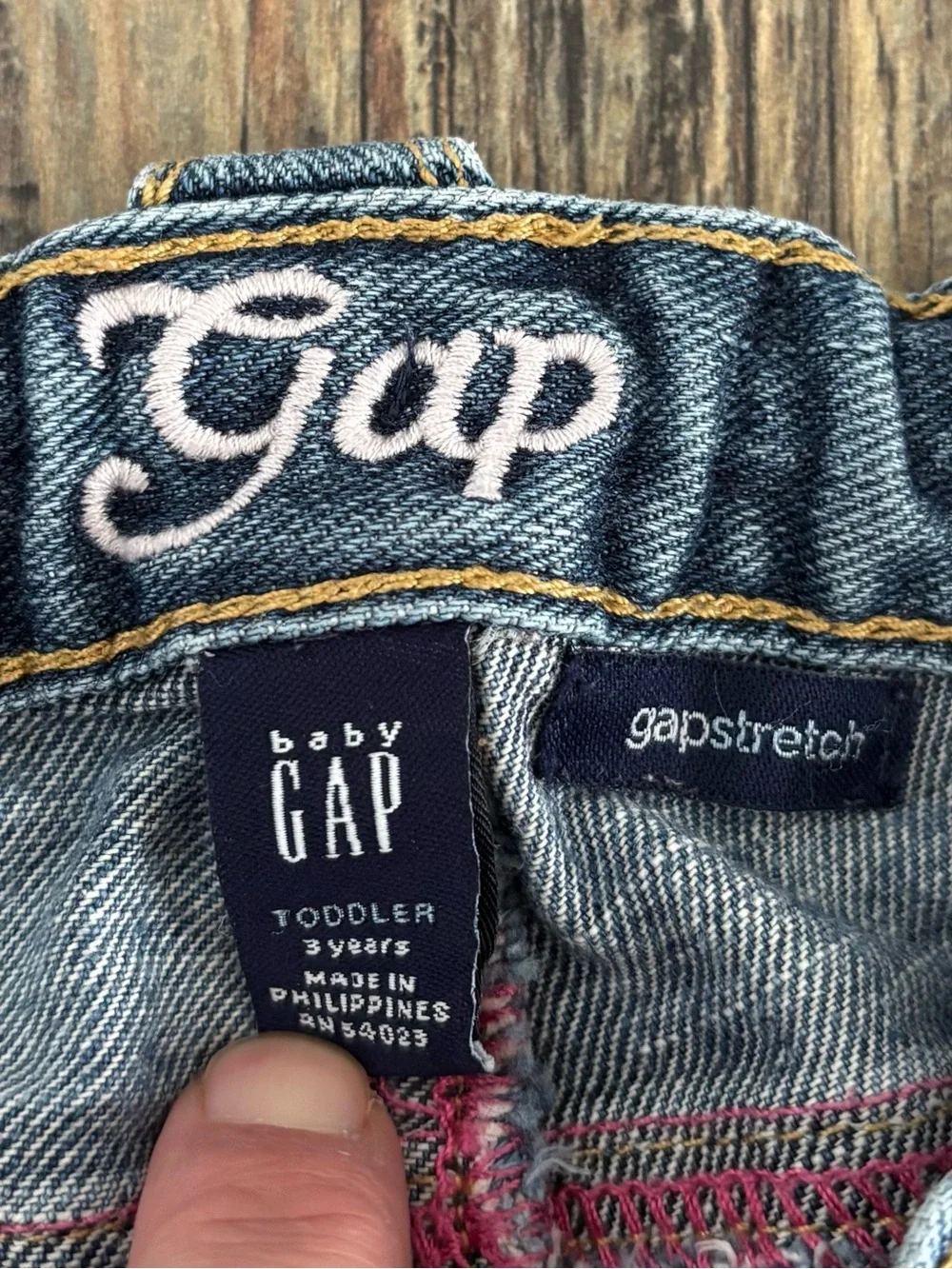 Y2K Baby Gap Denim Stretch Jeans 3T Blue Pink Stitch “Gap 1969” Embroidered ‘06